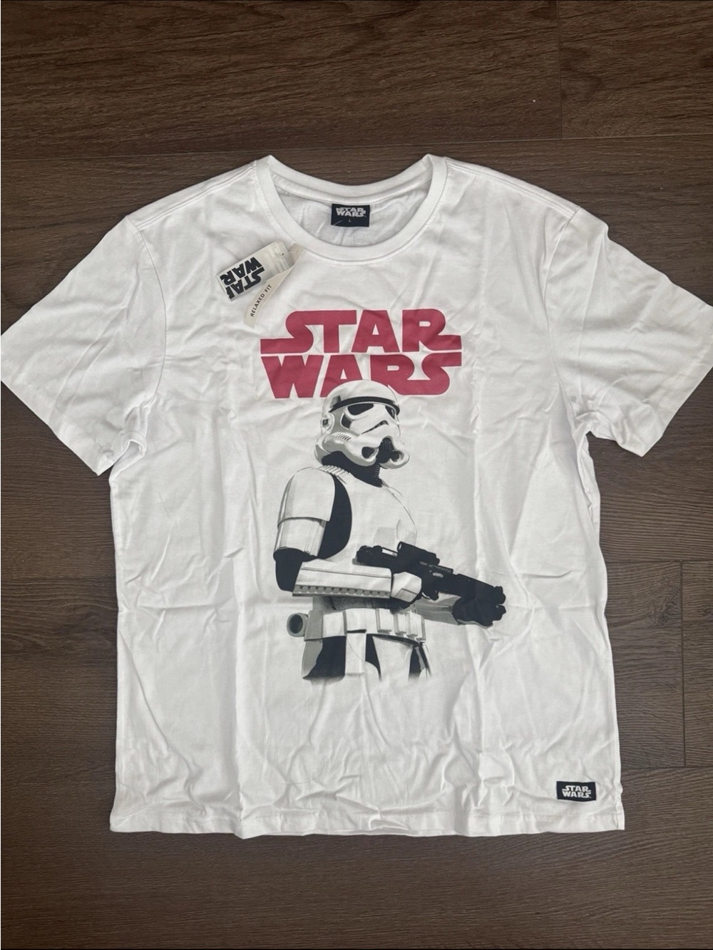 Star Wars White Tee with Red Logo & Stormtrooper Graphic